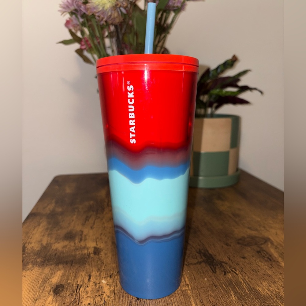Starbucks Vibrant Red and Blue Gradient Tumbler